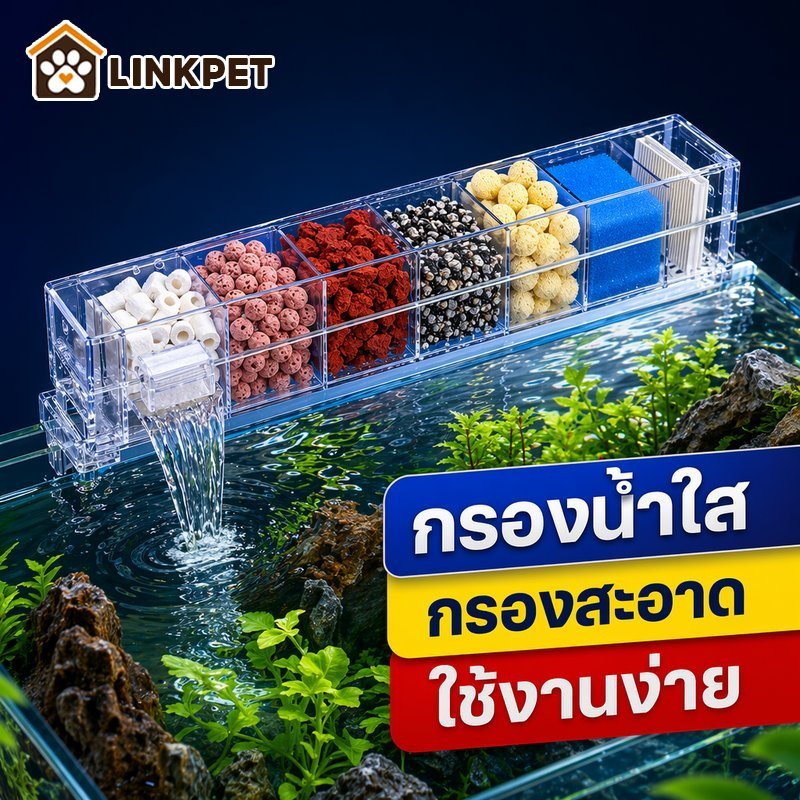 กรองแขวนตู้ปลา กรองแขวน กรองบนตู้ปลา อะคริลิคใส ปั๊มน้ำ ตู้ปลาน้ำจืด น้ำเค็ม ใส่วัสดุกรอง