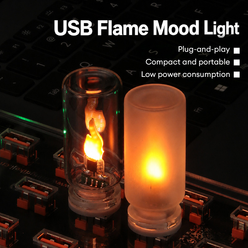 ไฟประดับรูปเปลวไฟ LED แบบเสียบ USB สำหรับตกแต่งกลางคืน สำหรับตกแต่งภายในรถยนต์ ห้องนอน