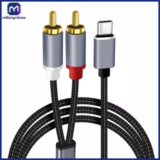 [ล้านgridnew] สายสัญญาณเสียง Type C เป็น RCA 2 ตัวแปลงสายไฟ RCA Aux สายเสียง USB C สําหรับแล็ปท็อปลําโพงโทรศัพท์มือถือเครื่องขยายเสียงเครื่องขยายถัก 1 เมตร WQL
