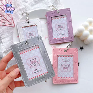 ซองการ์ด PU หลายสี ลายดาว แบบหนัง ใส่การ์ด 3 นิ้ว มีห่วงแขวน ถักโบว์ DIY ได้ ของสะสมศิลปิน อินเทรนด์ ริบบิ้น 4 สี