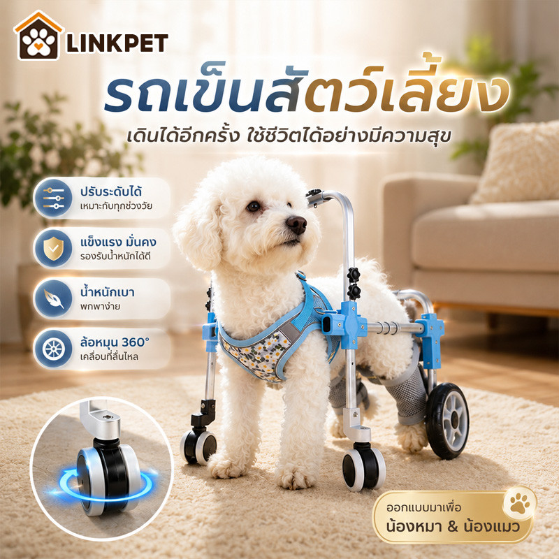 รวีลแชร์สุนัข วีลแชร์สุนัข รถช่วยเหลือแมว รถช่วยเหลือสุนัข รองรับขาหลัง ปรับได้ หลายขนาด