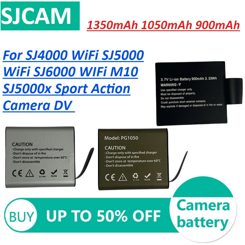900mAh/1050mAh/1350mAh แบตเตอรี่แบบชาร์จไฟได้สําหรับ SJCAM SJ4000/ SJ5000/ SJ6000 WIFi M10 SJ5000x S