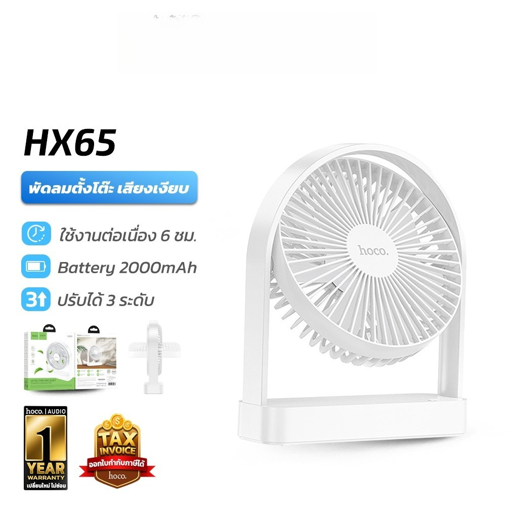 HOCO HX65 พัดลมตั้งโต๊ะ  เย็นสบาย 3 ระดับ เสียงเงียบกริบ 25dB พร้อมดีไซน์บางเฉียบ พัดลมมินิมอล hc6