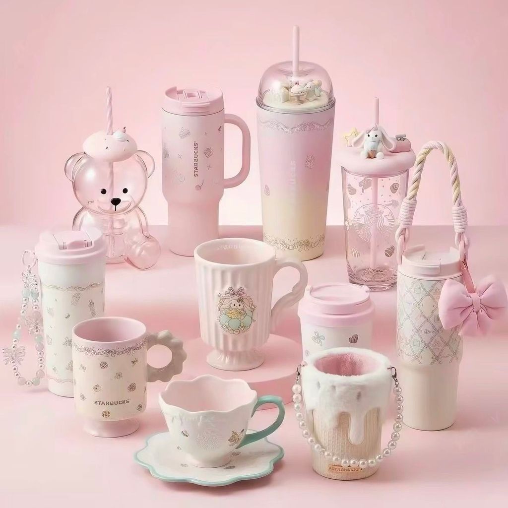 [Starbucks] Cup Summer Dessert Party Series Cute Straw Cup Mug Double Drinking Mouth Stainless Steel Thermos Cup