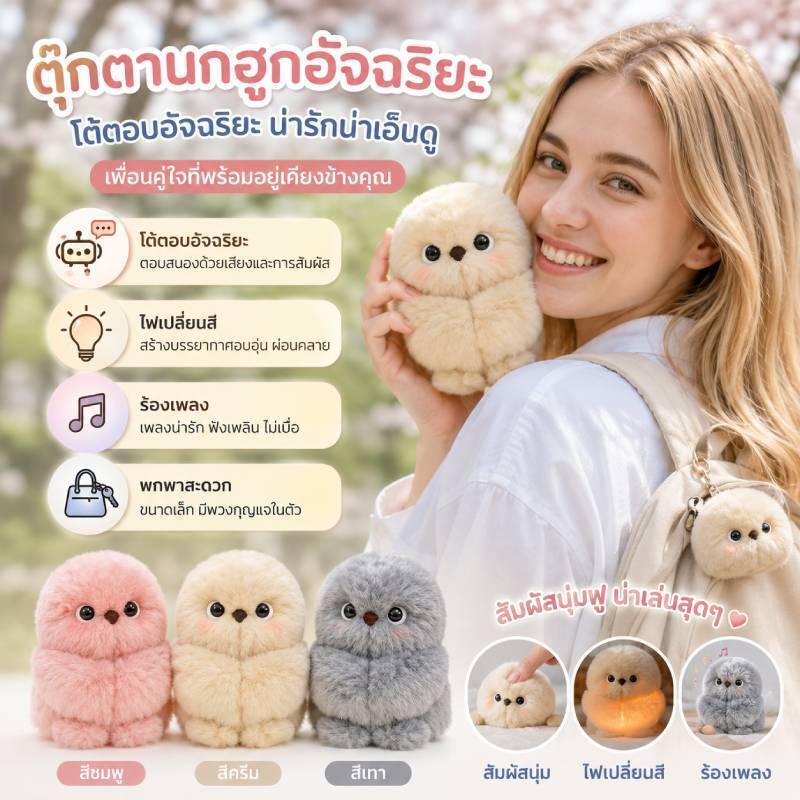 [โต้ตอบอัจฉริยะ]Mirumi AI toy ตุ๊กตาสัตว์เลี้ยงอัจฉริยะ ตุ๊กตานกฮูกน่ารัก ของเล่นผ่อนคลาย พวงกุญแจพกพา