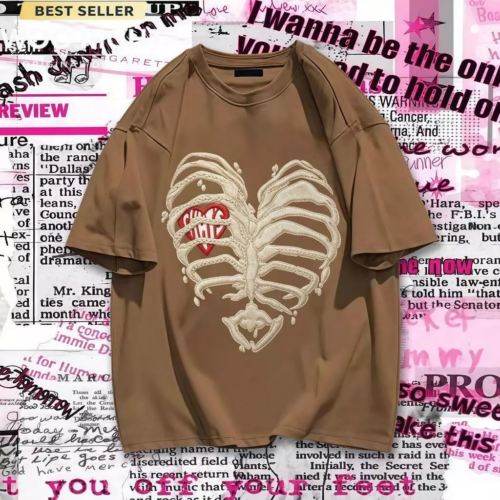 ( ร้านเสื้อยืดผู้ชาย) เสื้อยืดลายกระดูก Oversize Street Style วินเทจ พร้อมส่ง เสื้อยืดแฟชั่น ชายหญิง ใส่สบาย มีหลายสี