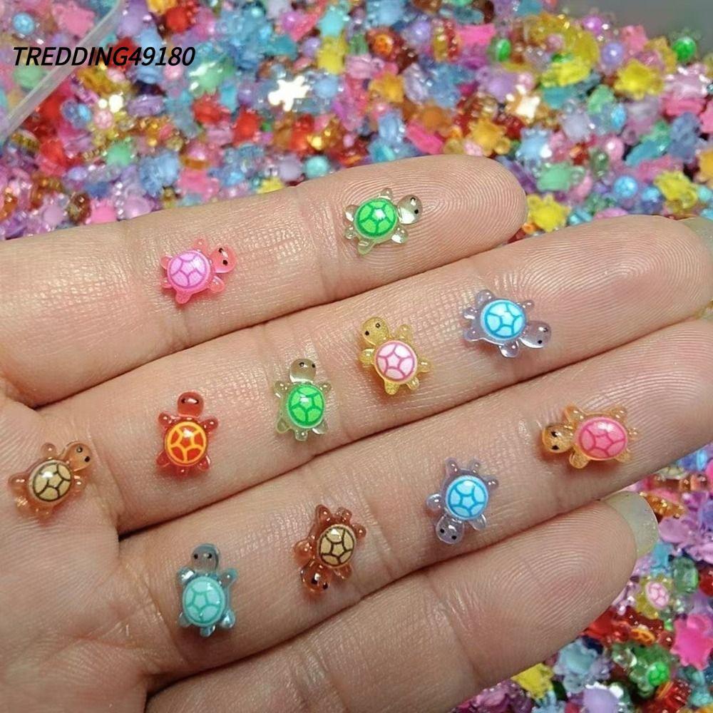 TREDDING49180 เต่าเรืองแสง 100 ชิ้น, Dopamine เรืองแสงสี Mini เรซิ่นสัตว์, DIY การ์ตูน Mini เต่าเล็บ Charms ตกแต่งสวนนางฟ้า
