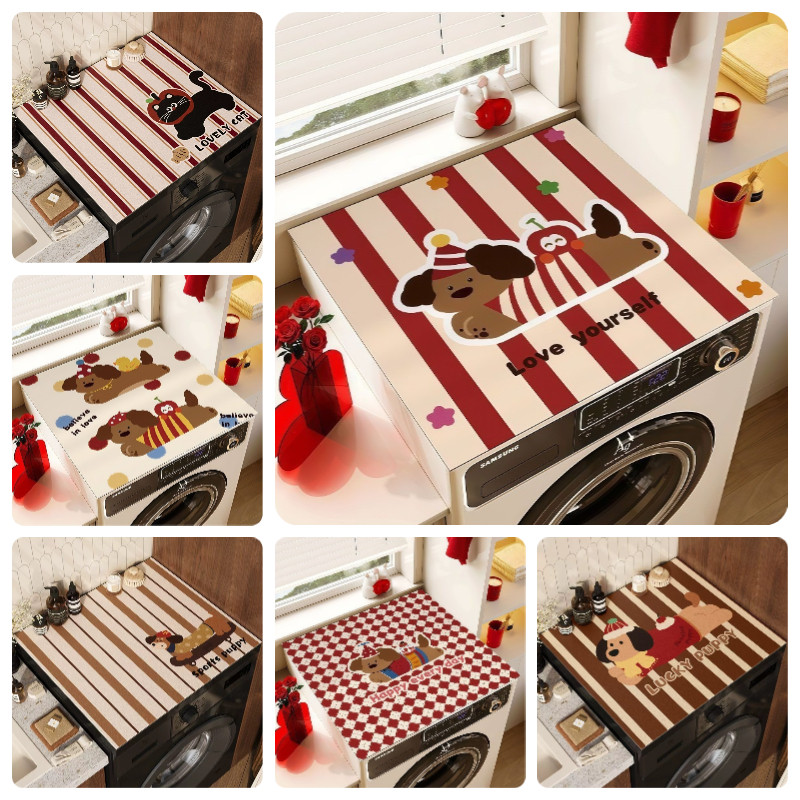 พร้อมส่ง แผ่นรองฝาครอบเครื่องซักผ้า 60x60CM สไตล์การ์ตูน รูปแบบลูกสุนัข ป้องกันฝุ่น ฝาครอบเครื่องซักผ้า