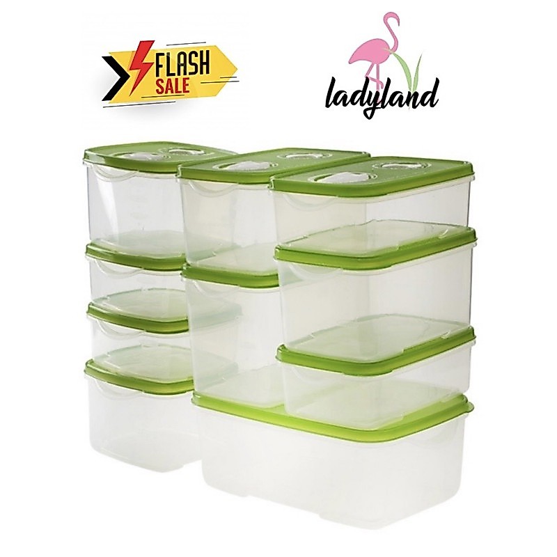 ชุดกล่องอาหารทัพเพอร์แวร์ กล่องถนอมอาหาร 10กล่องใน1แพ๊คเก็บผักหรือผลไม้ที่หั่นแล้ว