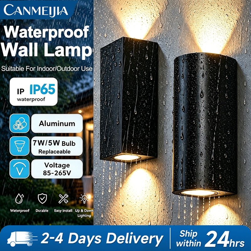 CANMEIJIA ไฟผนัง LED กลางแจ้งกันน้ำเปลี่ยนหลอดไฟประตูโคมไฟสวน แสงอุ่น ไฟตกแต่ง