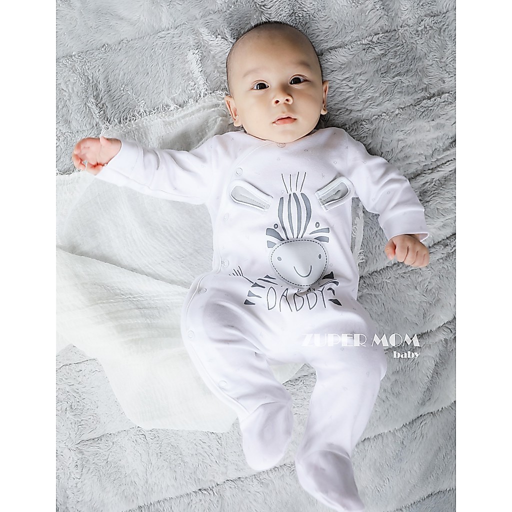 Zuper Mom ชุดหมีเด็กอ่อน บอดี้สูทเด็กอ่อน ชุดเด็กแรกเกิด บอดี้สูทเปิดเท้า ผ้า cotton 100% สำหรับเด็ก 0-12 เดือน no.5104