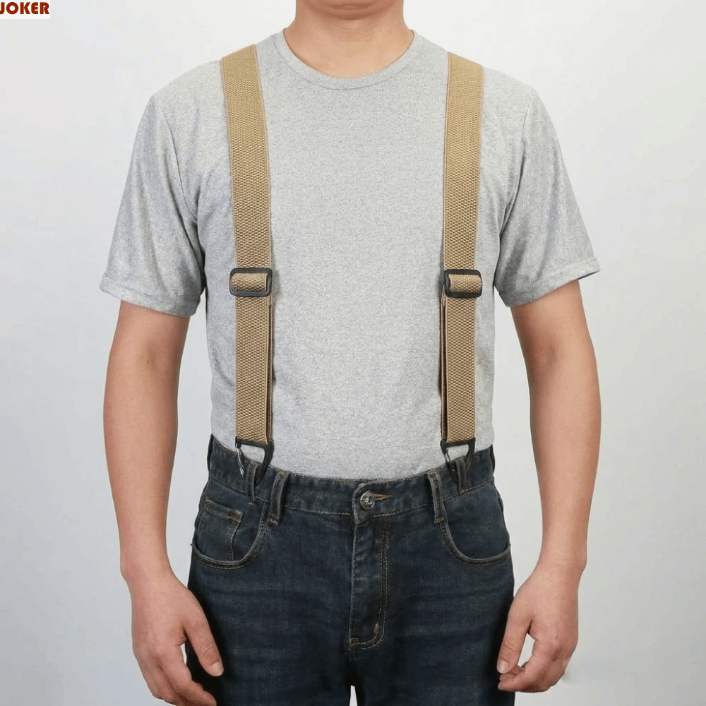 JOKER X-Type Suspenders, กันลื่นพร้อม 4 Gripper Claspsacks Work Suspenders, Retro Heavy Duty 3.8 ซม.