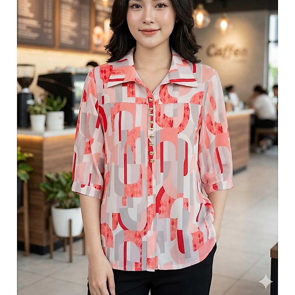 No.8 เสื้อยืดฟรีไฃส์ 34''-44''เสื้อยืดผู้ใหญ่ คอปก ลวดลายไทยๆ แขนสามส่วนเ นื้อผ้าพริ้วทิ้งตัวใส่สบาย