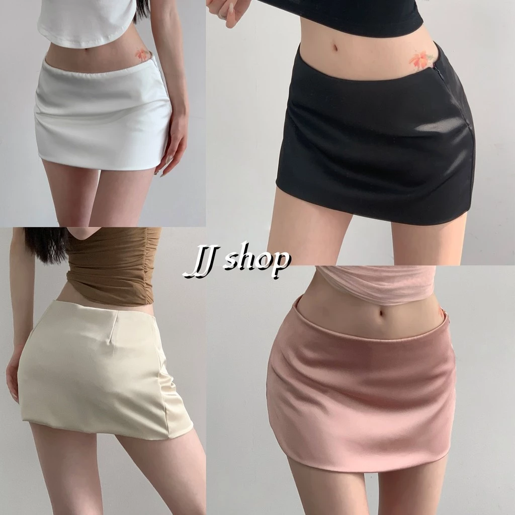 JJ Shop💜พร้อมส่ง กระโปรงสั้นทรงเอสีเรียบแฟชั่นสำหรับผู้หญิง ผ้าสูงนุ่ม เซ็กซี่-FY5152#1