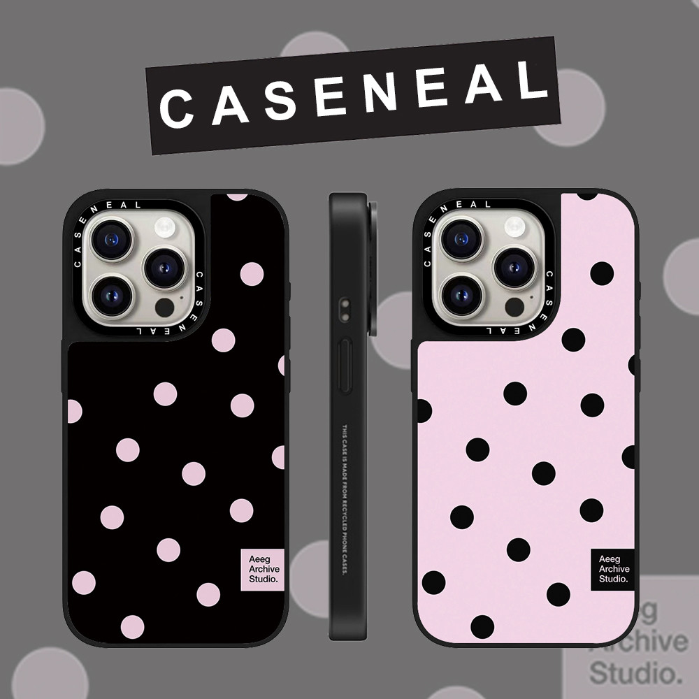 CASENEAL สีชมพู polka dot label matte เคสโทรศัพท์สําหรับ iPhone 17 Pro Max 16 ProMax 15Pro 14 Plus 13 12 โทรศัพท์กันกระแทกขอบนุ่มฮาร์ดป้องกันกรณี