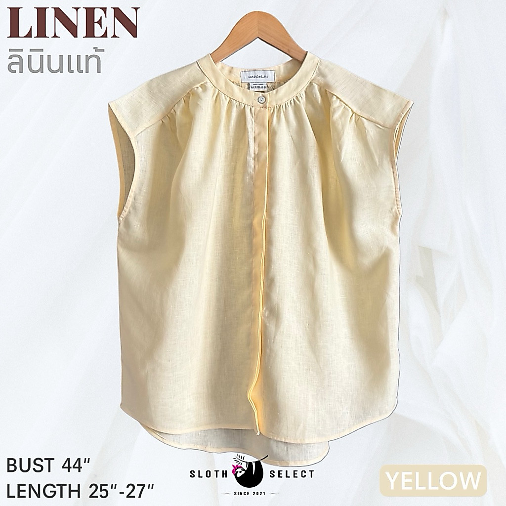 SLOTH SELECT เสื้อลินินแท้💯 งานตัดเย็บดีมาก ดีไซน์จีบบ่าและหลัง แขนล้ำ อก32“-44” ใส่สวยค่ะ