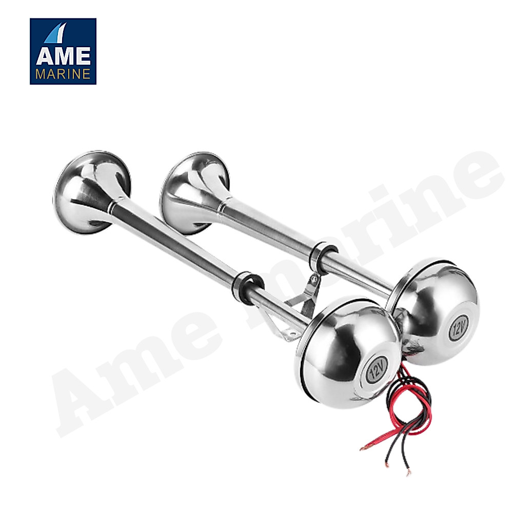 Double Horn Single Horn  แตรเรือ แตรลมไฟฟ้า แตรคู่ แตรเดี่ยว 12V 24V Stainless Steel 316  สำหรับเรือ และรถบรรทุก