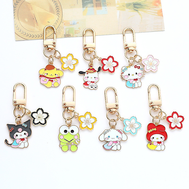Kuromi Melody Pochacco พวงกุญแจโลหะ Kuromi Melody Pochacco Kitty Pompom DIY จี้สร้อยข้อมือ