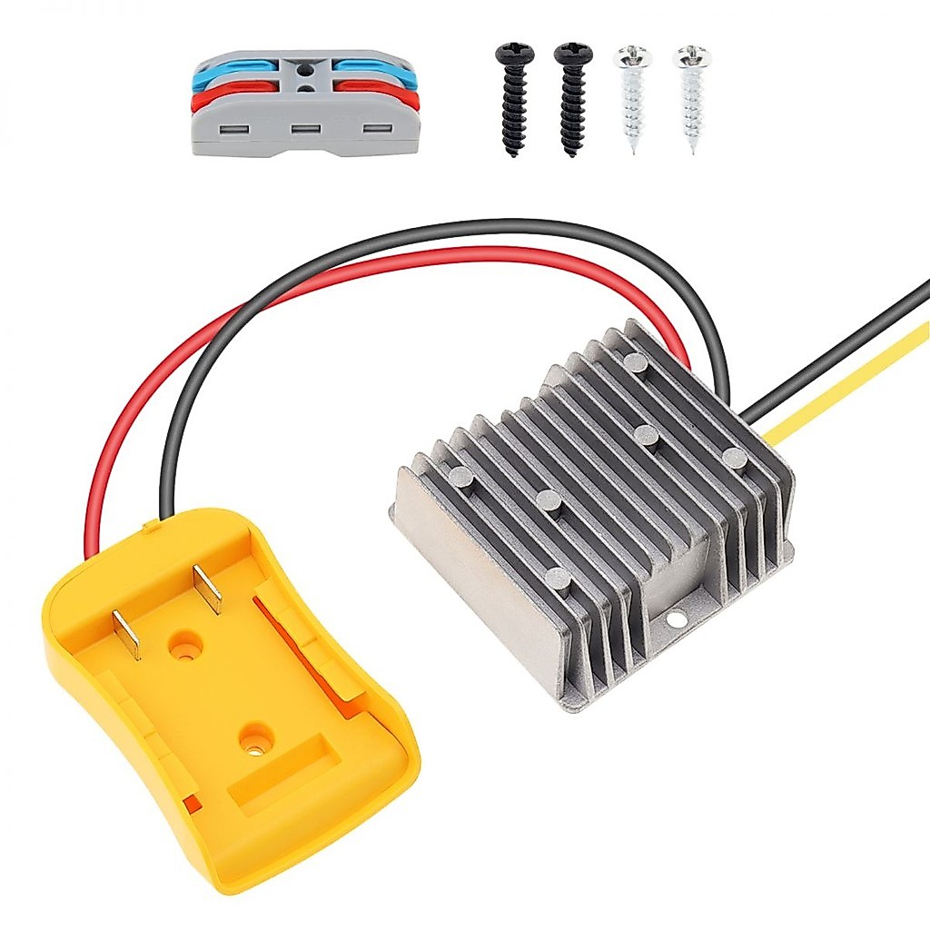 20V ถึง 12V Step Down Converter อะแดปเตอร์ 20A MAX 240W อินเวอร์เตอร์อัตโนมัติ Buck Converter ล้ออะแดปเตอร์ชุด Fit สําหรับ Dewalt 20V / 18V แบตเตอรี่, DC แรงดันไฟฟ้าแบตเตอรี่อะแดปเตอร์