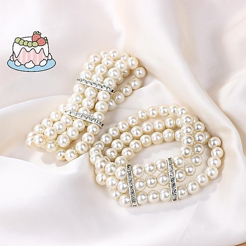 สร้อยข้อมือมัลติเลเยอร์Pearl Rhinestone แบบยืดหยุ่น ไข่มุกจำลอง เครื่องประดับสำหรับผู้หญิง และเป็นของขวัญที่สวยงาม