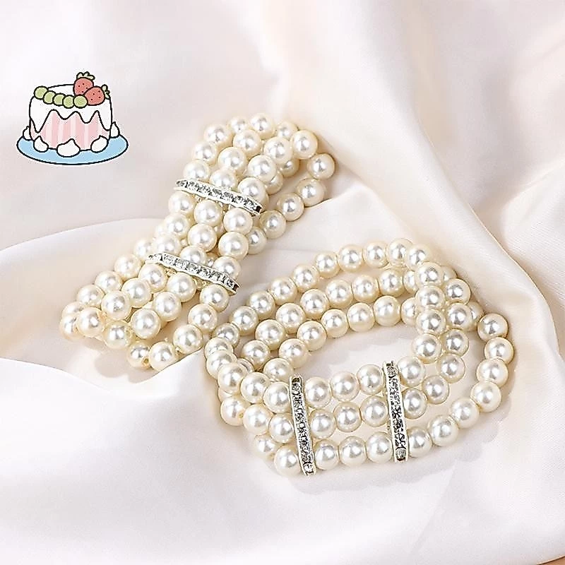 สร้อยข้อมือมัลติเลเยอร์Pearl Rhinestone แบบยืดหยุ่น ไข่มุกจำลอง เครื่องประดับสำหรับผู้หญิง และเป็นของขวัญที่สวยงาม