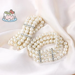 สร้อยข้อมือมัลติเลเยอร์Pearl Rhinestone แบบยืดหยุ่น ไข่มุกจำลอง เครื่องประดับสำหรับผู้หญิง และเป็นของขวัญที่สวยงาม