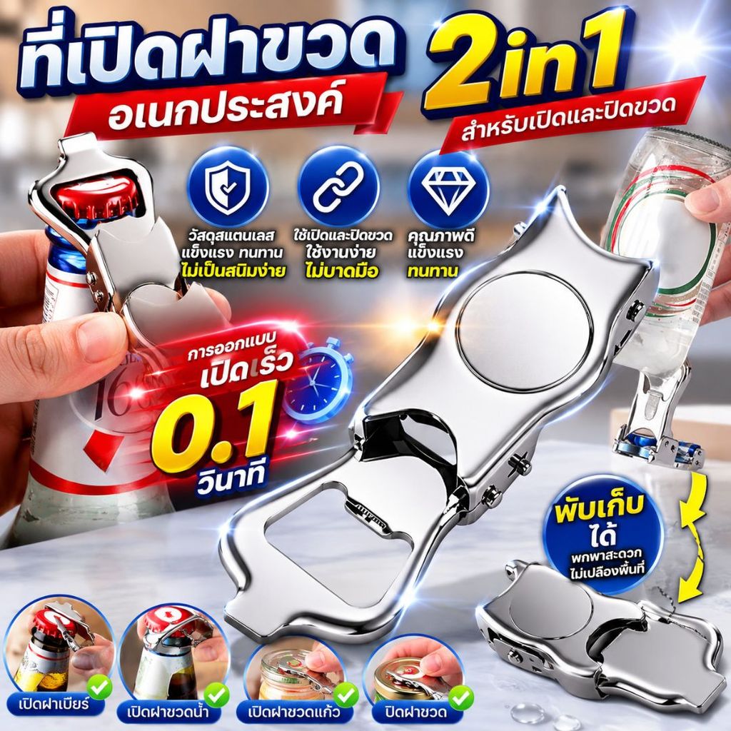 ที่เปิดขวด จุกปิดขวดแบบ2in1 สำหรับเปิด ปิดขวดเบียร์ น้ำอัดลม โซดา กระป๋อง ป้องกันการรั่วไหล