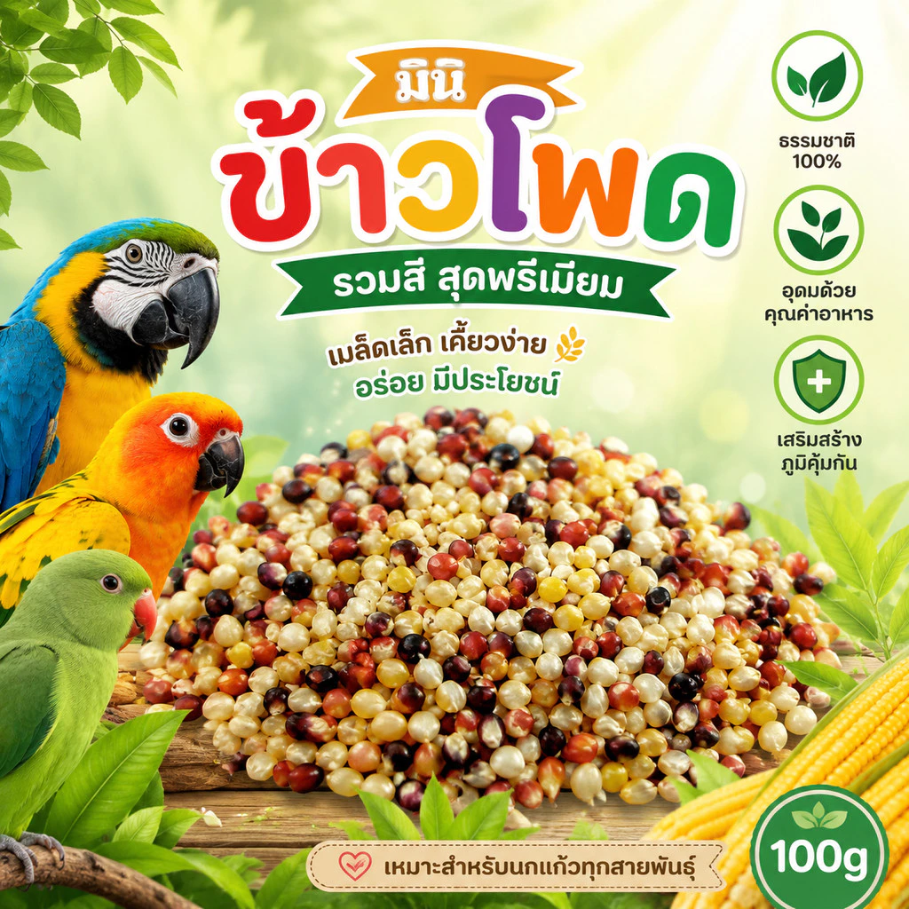 Parrot.thailand ข้าวโพดมินิรวมสี 100% ธรรมชาติ เมล็ดเล็ก เคี้ยวง่าย อร่อย มีประโยชน์ บำรุงร่างกายนก (100 กรัม)