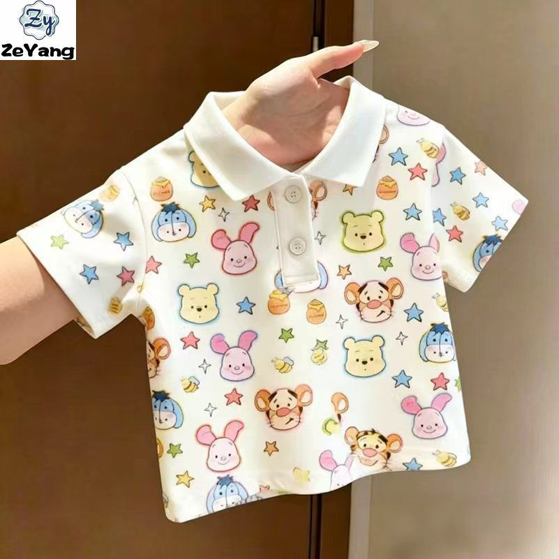 [ZY] 70-140 พร้อมสต็อกเด็กผ้าฝ้ายแท้เสื้อโปโลลําลองแขนสั้นเสื้อยืดเด็กการ์ตูน Bottoming เสื้อปก All-Match Top ผ้าเด็กแฟชั่น Fast Shipping