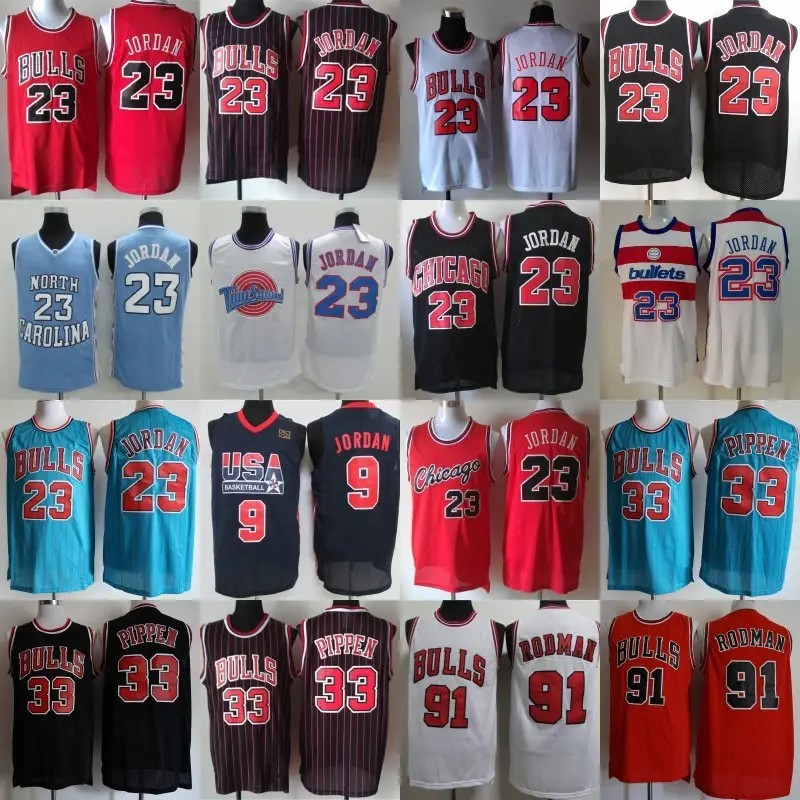 จัดส่งในวันเดียวกัน!!New Jersey Bulls 23 Jordan 33 Pippon 91 Rodman Retro ปักบาสเกตบอล