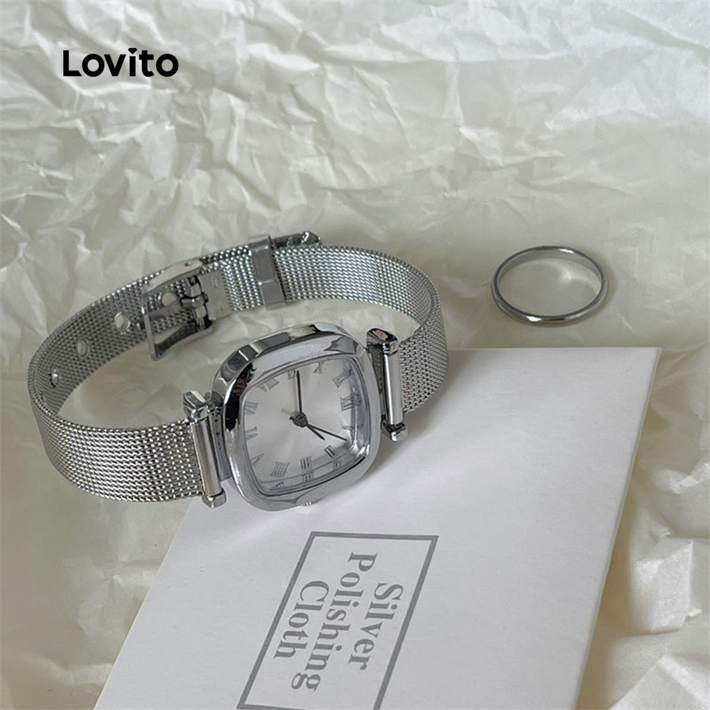Lovito สง่างาม นาฬิกาควอตซ์แบบ โลหะ สไตล์ฝรั่งเศส สำหรับผู้หญิง ดีไซน์มินิมัล ลายนาฬิกา LFA86236