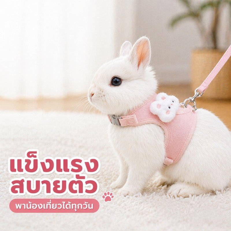สายจูงกระต่าย สายรัดอกกระต่าย เชือกลากกระต่าย ตาข่ายระบายอากาศ ปรับได้ กันหลุด พร้อมสายจูง