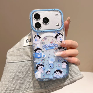 เคสโทรศัพท์ขาตั้งแม่เหล็กลายการ์ตูนน่ารักพร้อมตุ๊กตา SanSan สําหรับ iPhone 17 Pro Max, 16 Pro, 15 Pro Max, 15/14 Pro, กันกระแทก iPhone 17 ฝาครอบป้องกัน
