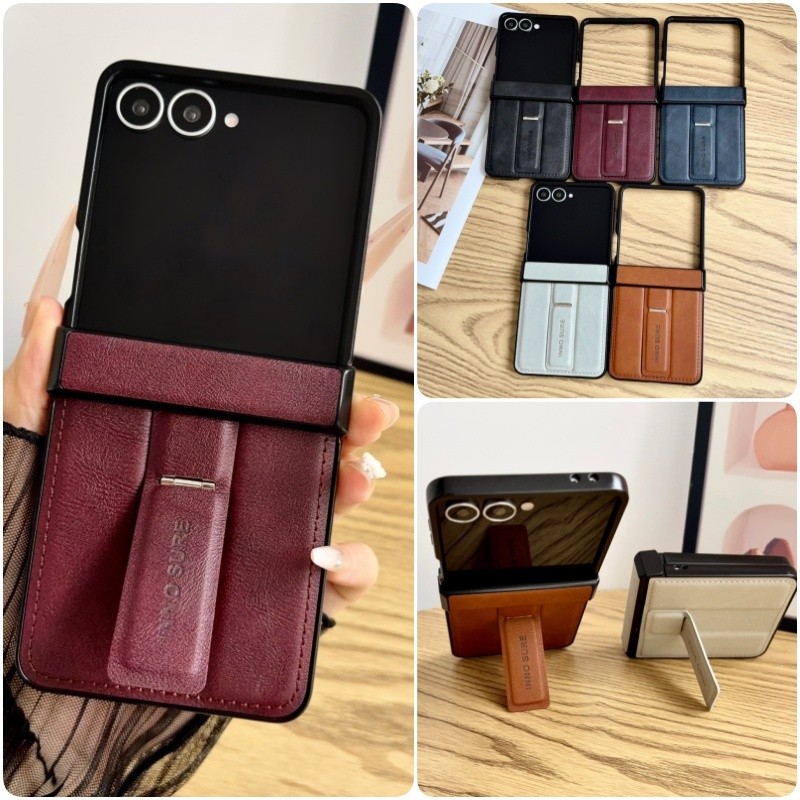 เคสโทรศัพท์หนังหรูหราสําหรับ Samsung Galaxy Z Flip 8 Flip 7 Z Flip6 Z Flip 5 4 3 เคสพีซีแบบแข็งพร้อมขายึดที่มองไม่เห็น