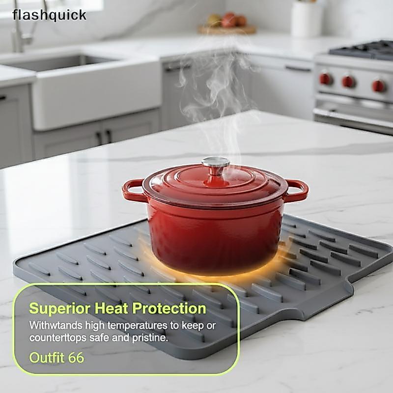Flashquick ซิลิโคนจานแห้ง Tilted Design Water Draining Pad ลื่นทนความร้อนสําหรับห้องครัวเคาน์เตอร์ Organizer Nice