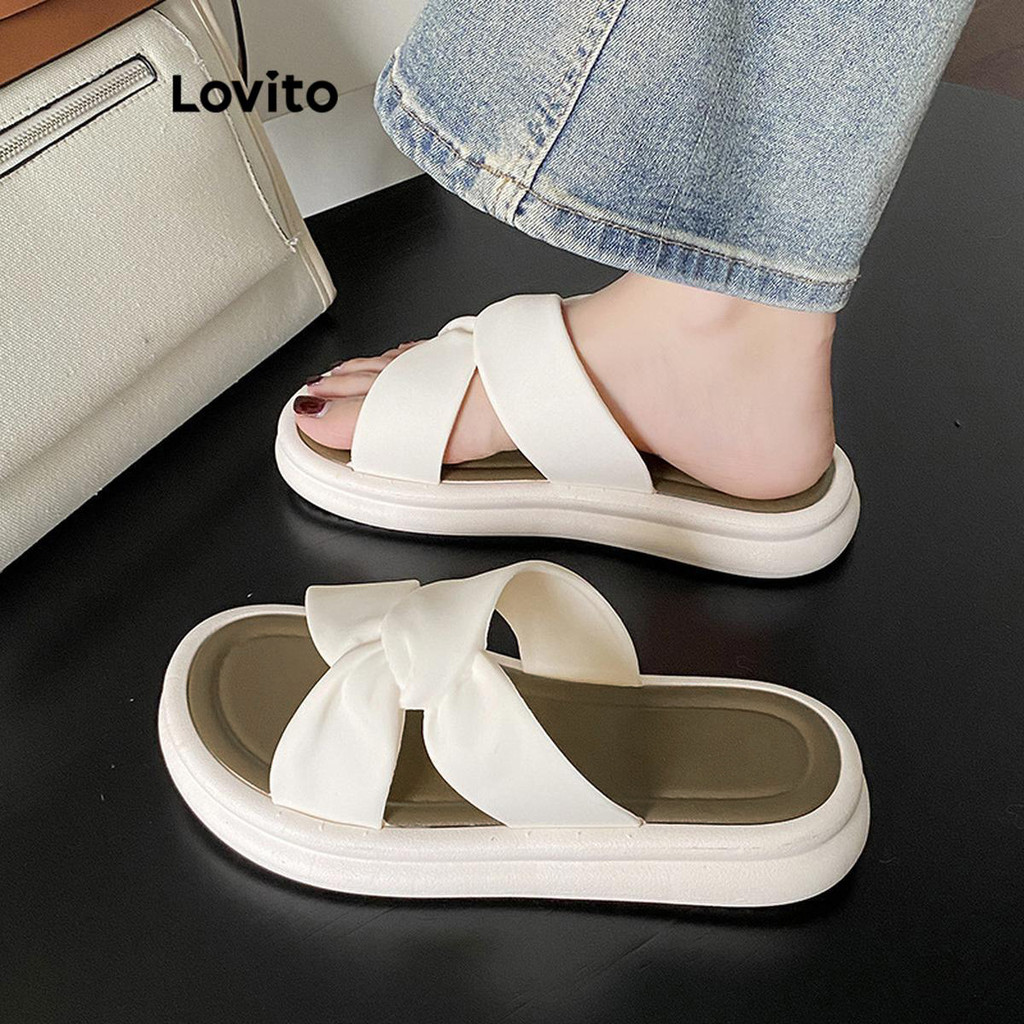 Lovito รองเท้าแตะ พื้นหนา เสริมส้นทรงแฟลต เพิ่มความสูง กันลื่น สไตล์แคชชวล สำหรับผู้หญิง LFA62172