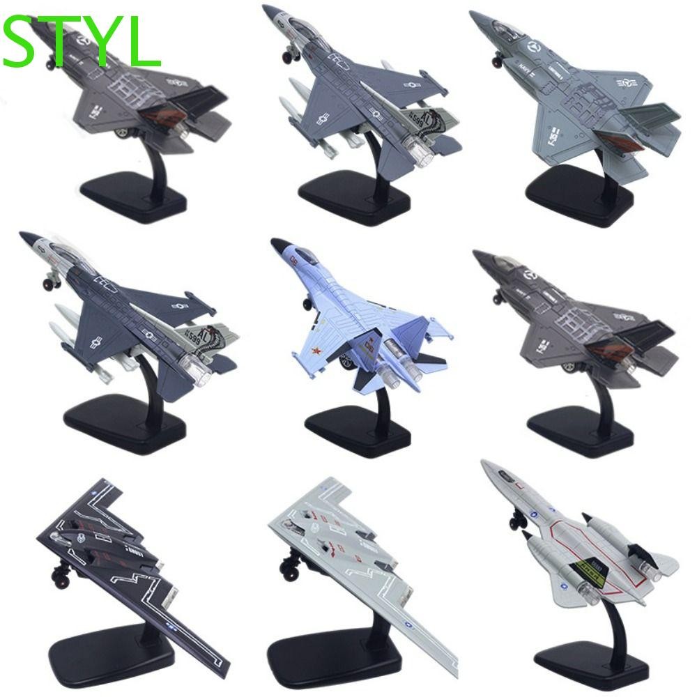 STYL Fighter เครื่องบินของเล่น, Diecast F16 F22 F35 Aviao เครื่องบิน,ตกแต่งโต๊ะจําลองคอลเลกชัน Pullb