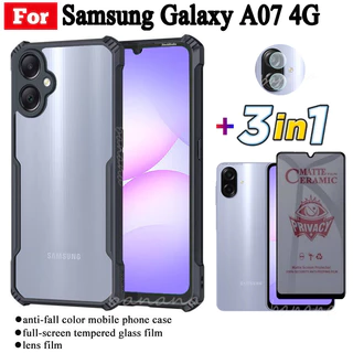 3 in 1 Samsung Galaxy A07 4G เคสโทรศัพท์กันกระแทกสําหรับSamsung Galaxy A 07 A0 7 A17 กระจกนิรภัยป้องกันหน้าจอและเลนส์ฟิล์มด้านหลัง