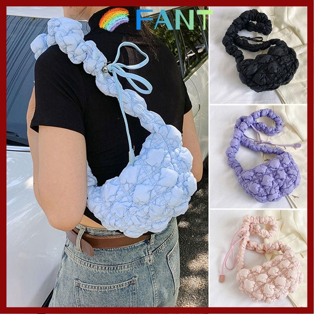 FANT Messenger Bag, Bubbles กระเป๋าสะพายผ้านวมจีบ,กระเป๋าช้อปปิ้งสีทึบเมฆเรียบง่ายผู้หญิงเด็กผู้หญิง