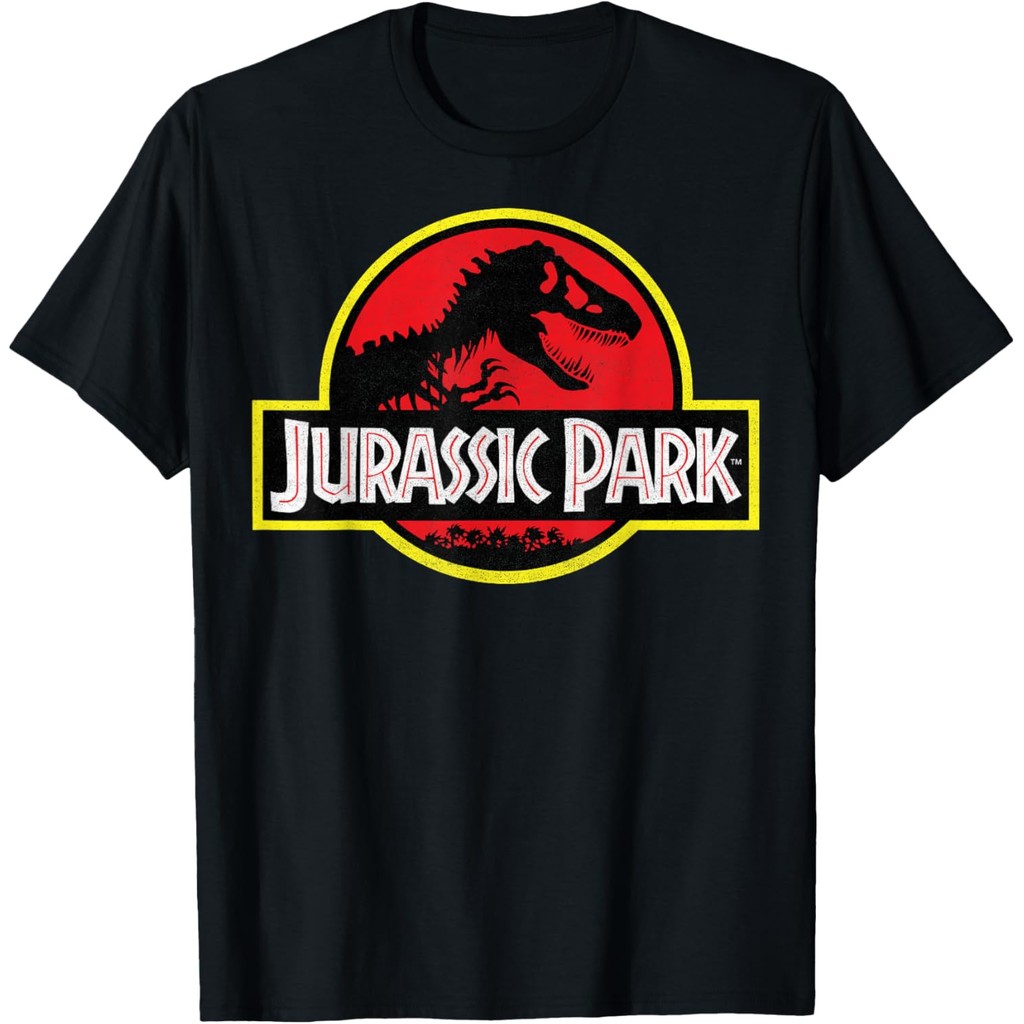 ((จัดส่งตลอด 24 ชั่วโมง) เสื้อยืดโลโก้ Retro ของ Jurassic Park Adult Unisex Distressed ไซส์ S-4XL