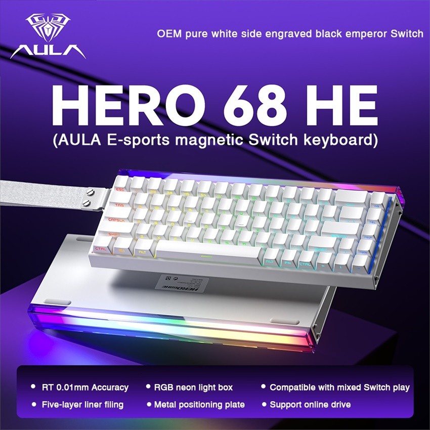 COD AULA HERO 68HE Magnetic Switch Keyboard Fast Trigger 8K Return Gaming Keyboard RGB Wired Gaming 