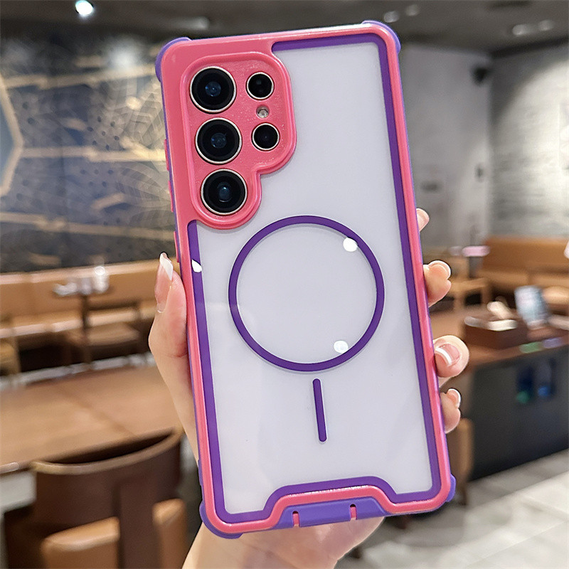 หรูหราสี่มุม Anti Drop Clear Magnetic เคสโทรศัพท์สําหรับ Samsung Galaxy S25 S23 S24 Ultra Plus 4 in 1 Soft TPU ด้านข้างซิลิโคนกันกระแทกปลอก Anti Slip Hard ฝาหลัง