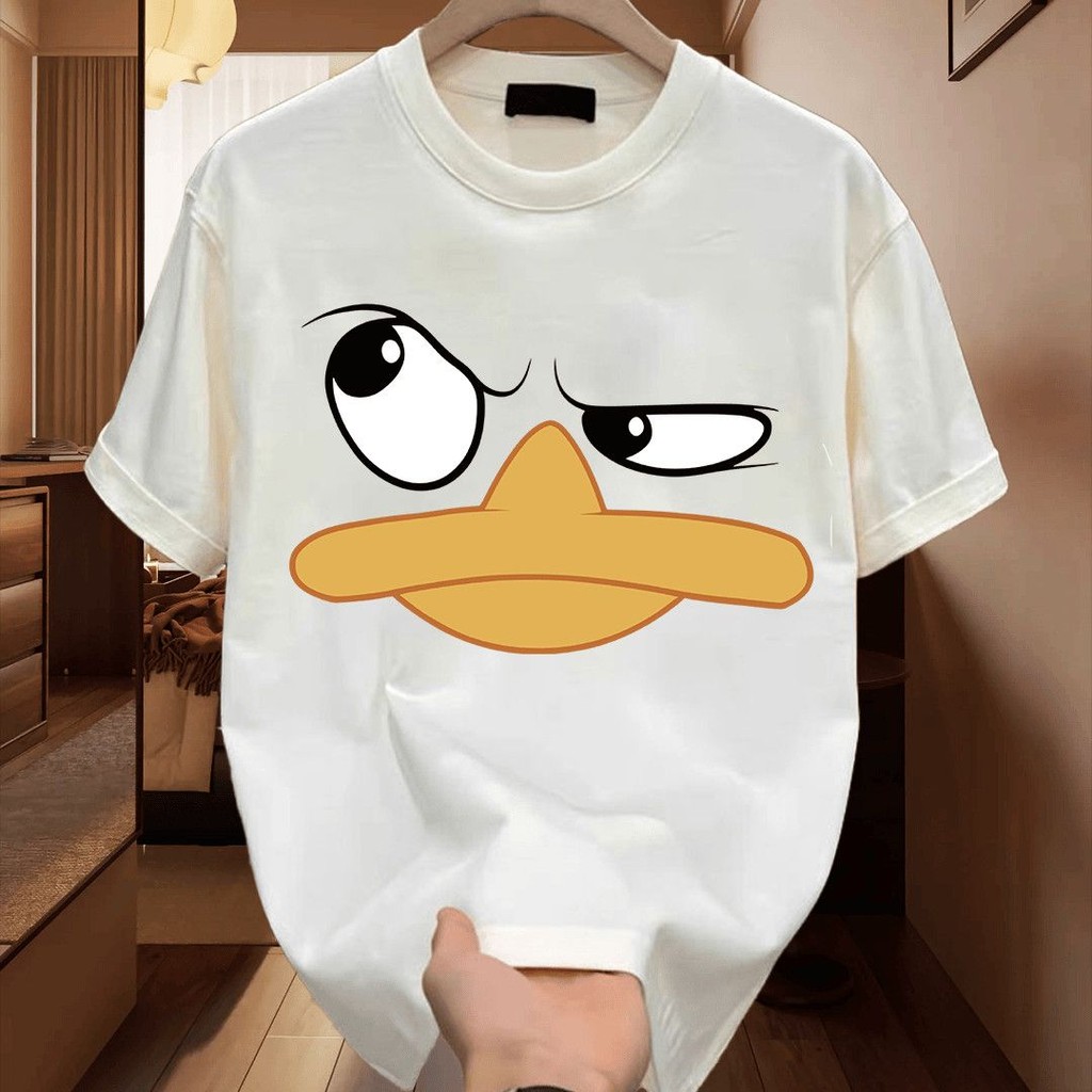 Atlas ~ Light Luxury Hong Kong Street Wear High-End เสื้อยืดแขนสั้นผู้ชายอินเทรนด์รอบคอการ์ตูนพิมพ์ 