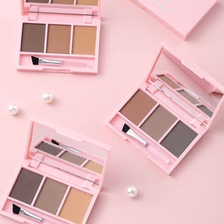 Lucky-girl:แป้งฝุ่นเขียนคิ้ว 3in1กันเหงื่อ ติดทนนานใช้ระบายสีคิ้ว เป็นอายแชโดว์ 1ตลับ3สี:H7222