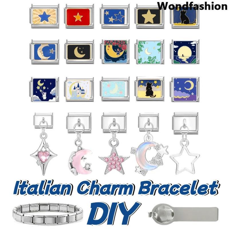 Hot Moon Star สร้อยข้อมือ charm สแตนเลส ขนาด 9 มม. สำหรับทำเครื่องประดับเองสไตล์เรโทร