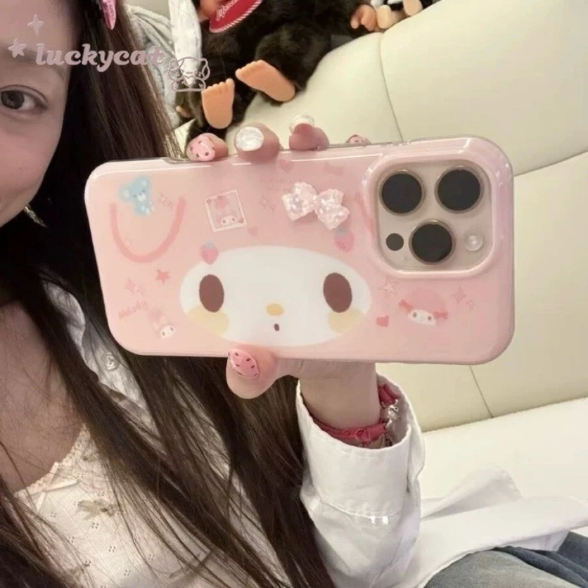 เข้ากันได้กับiPhone 16 15 14 13 12 11 Pro Max X Xr Xs Max 7 8 Plus SE2020 เคสโทรศัพท์การ์ตูนน่ารัก 3D DIYคริสตัลWave Wave Point Bowรูปแบบกระต่าย + Lanyard Softปกหลัง