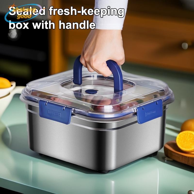 Skth สแตนเลสกล่องเก็บของสดหนาปิดผนึกไมโครเวฟ Anti-drip Handle หม้อหุงข้าวพร้อมอาหารกลางวันกล่องสแควร์ Induction SKK
