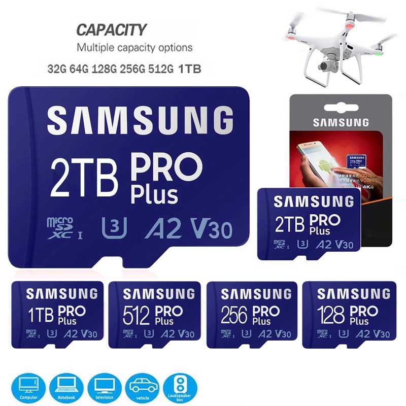 การ์ด Micro TF SD 128GB 256GB Class10 U3 512GB 1TB 2TB การ์ด Mini SD ความเร็วสูงสําหรับกล้องโทรศัพท์รถ DV SLR