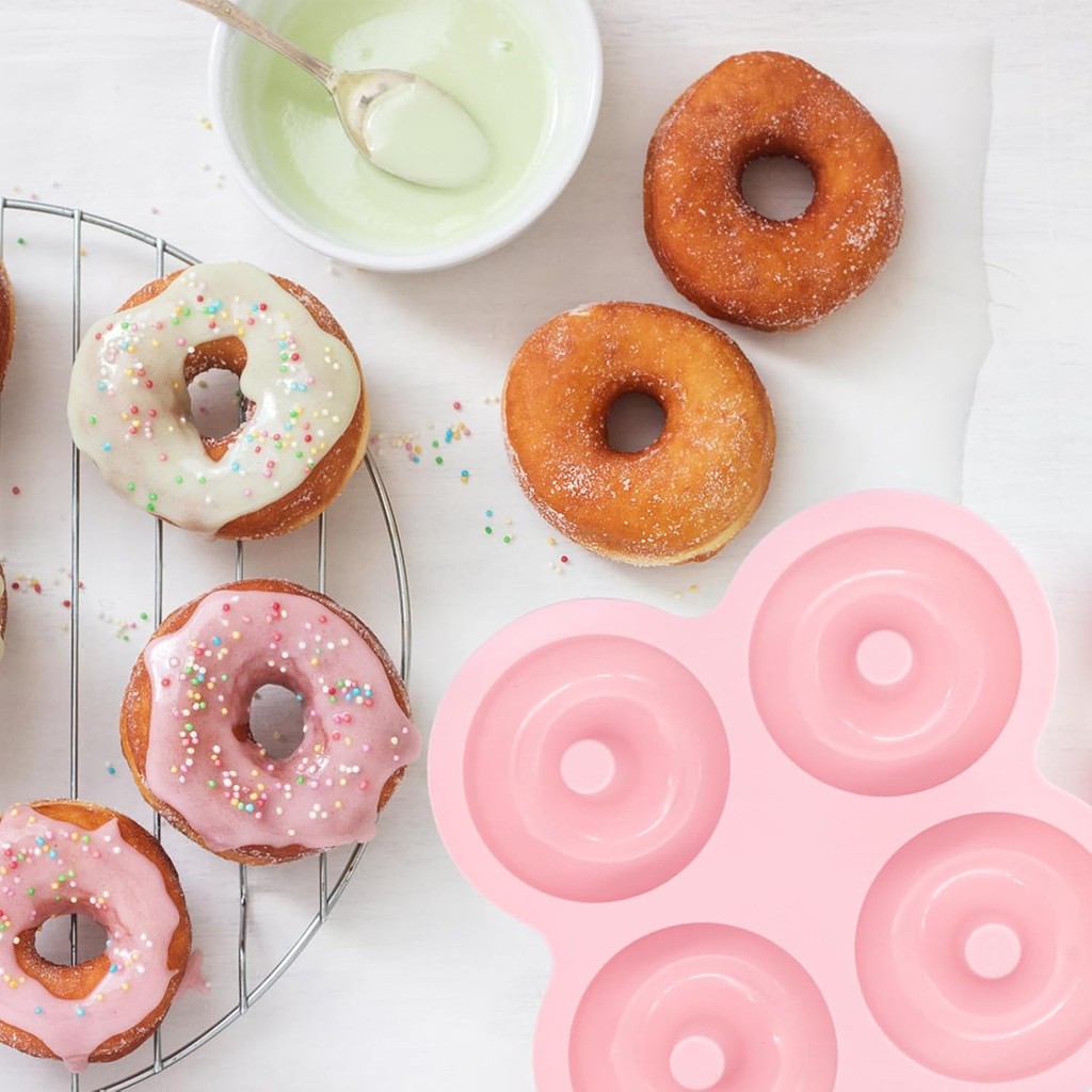 2 ชิ้น Air Fryer แม่พิมพ์โดนัท,กระทะโดนัทแบบใช้ซ้ําได้,แม่พิมพ์โดนัทซิลิโคน, Cavity Non-Stick Bagel 