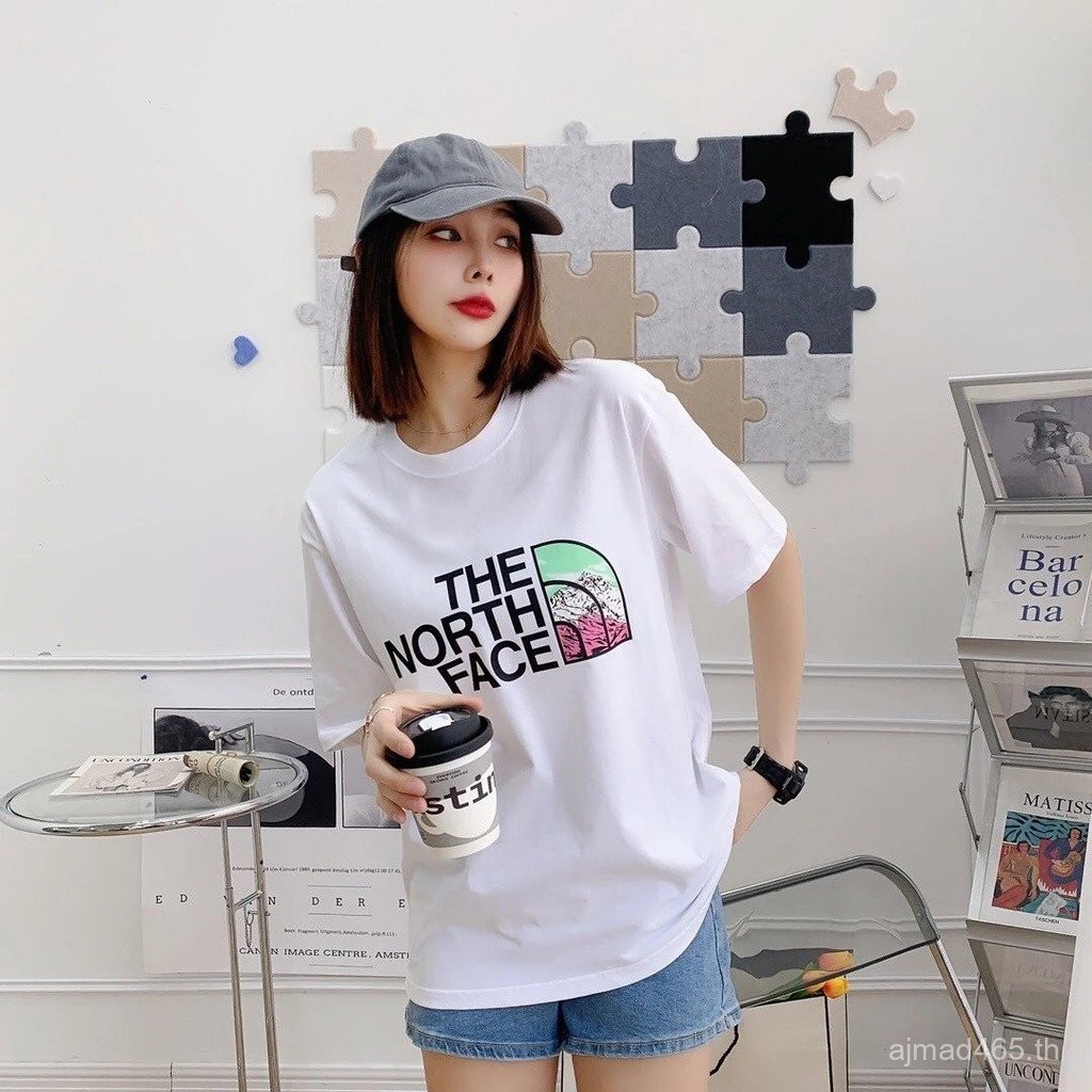 เสื้อยืดแขนสั้น TNF สไตล์ Unisex พิมพ์สองด้าน ทำจากผ้าฝ้ายบริดคอมบ์ 100% 200g พร้อมป้ายคอปก จัดส่งฟร